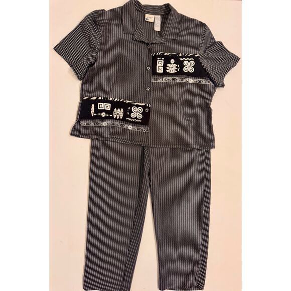 Vintage Koret Petite Women's Shirt and Pants Set Black/White Size M/L - Picture 1 of 6